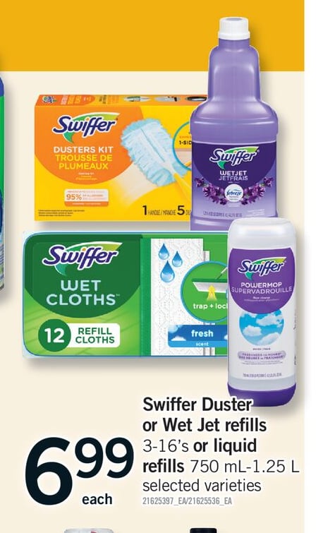SWIFFER DUSTER OR WET JET REFILLS, 3-16'S OR LIQUID REFILLS, 750 ML-1.25 L