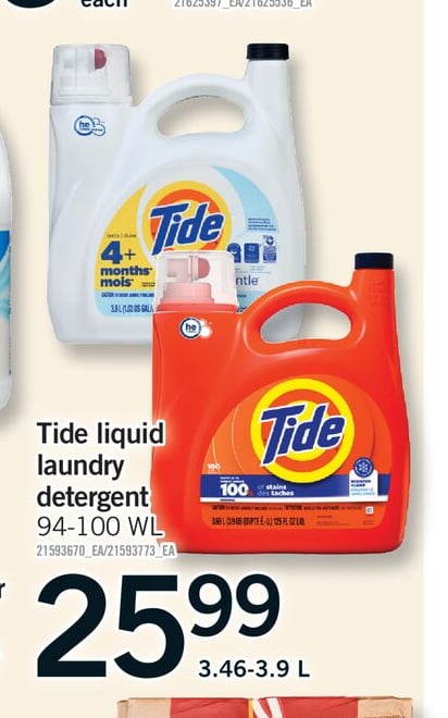 TIDE LIQUID LAUNDRY DETERGENT, 94-100 WL, 3.46-3.9 L
