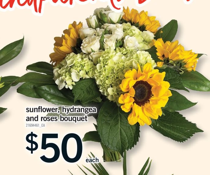 SUNFLOWER, HYDRANGEA AND ROSES BOUQUET