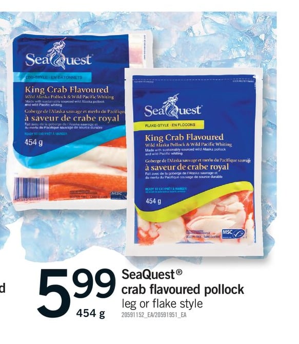 SEAQUEST® CRAB FLAVOURED POLLOCK LEG OR FLAKE STYLE, 454 G