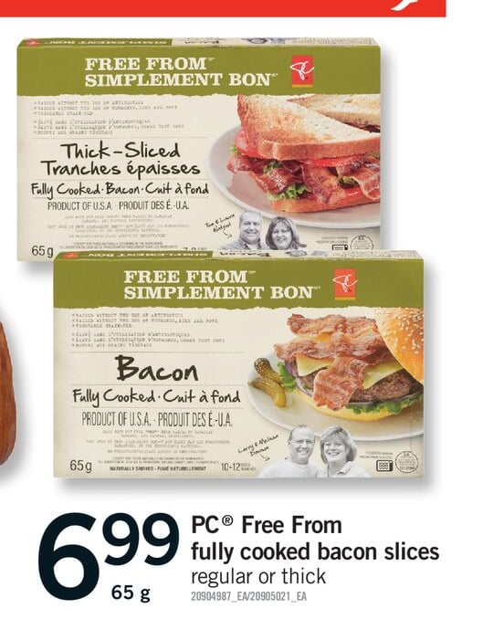 PC® FREE FROM FULLY COOKED BACON SLICES, 65 g