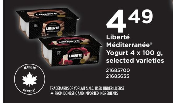 LIBERTÉ MÉDITERRANÉE YOGURT, 4 x 100 g