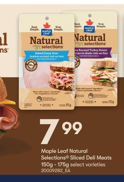 MAPLE LEAF NATURAL SELECTIONS® SLICED DELI MEATS, 150G - 175G