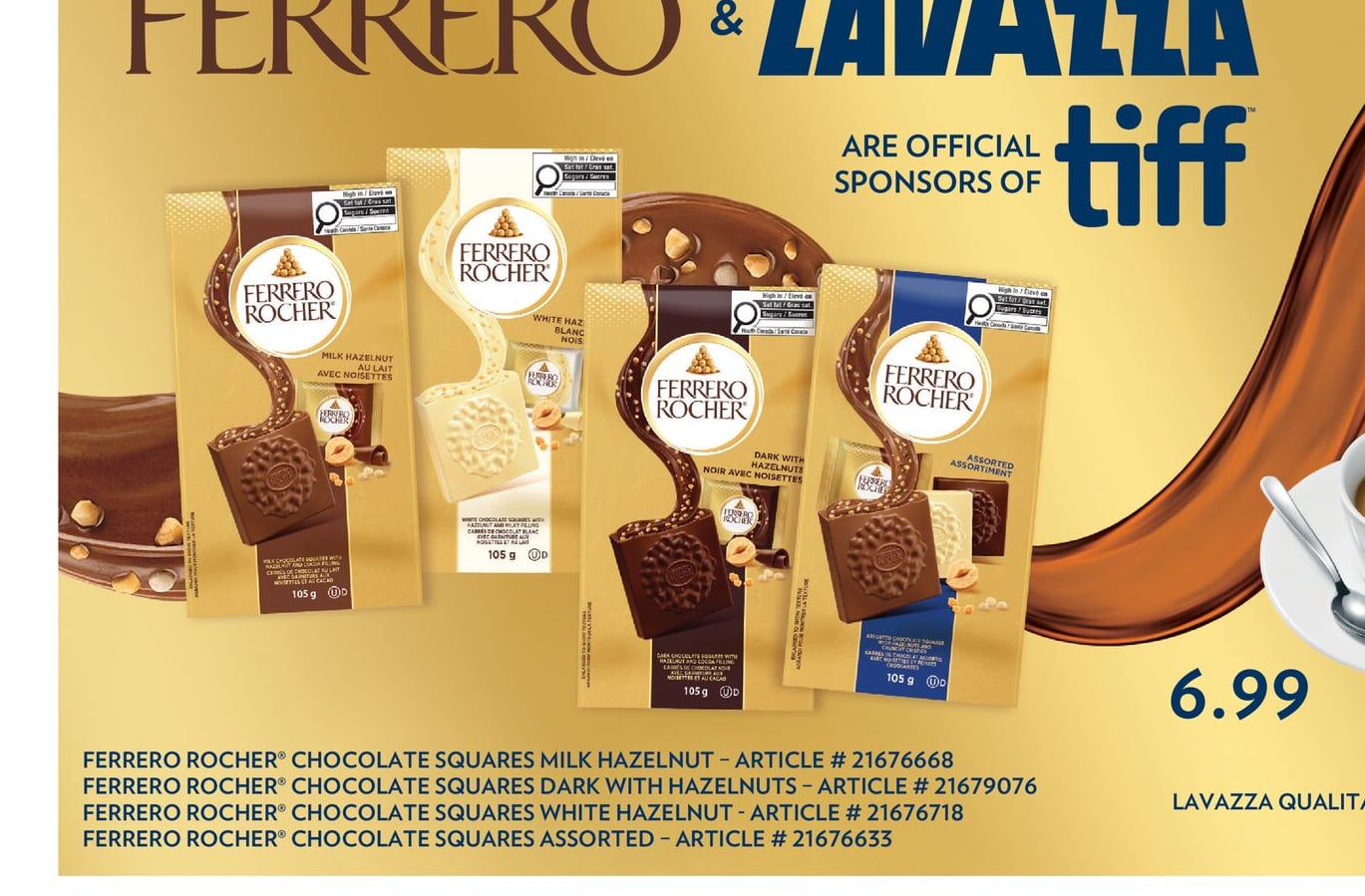 FERRERO ROCHER® CHOCOLATE SQUARES MILK HAZELNUT, FERRERO ROCHER® CHOCOLATE SQUARES DARK WITH HAZELNUTS, FERRERO ROCHER® CHOCOLATE SQUARES WHITE HAZELNUT, FERRERO ROCHER® CHOCOLATE SQUARES ASSORTED