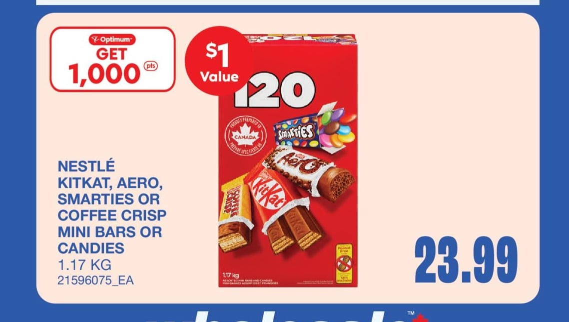 KITKAT, AERO, SMARTIES OR COFFEE CRISP MINI BARS OR CANDIES, 1.17 KG