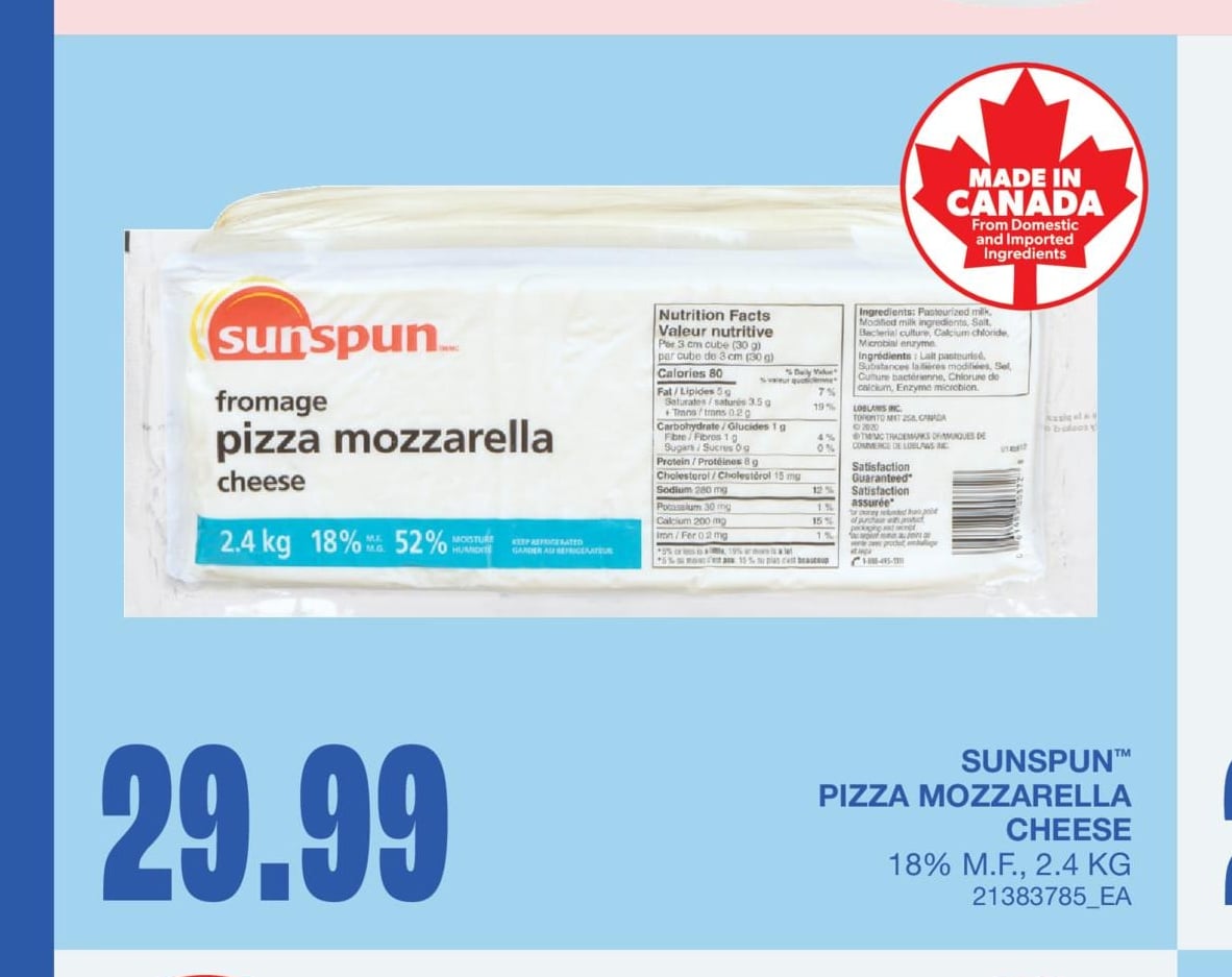 PIZZA MOZZARELLA CHEESE, 2.4 KG