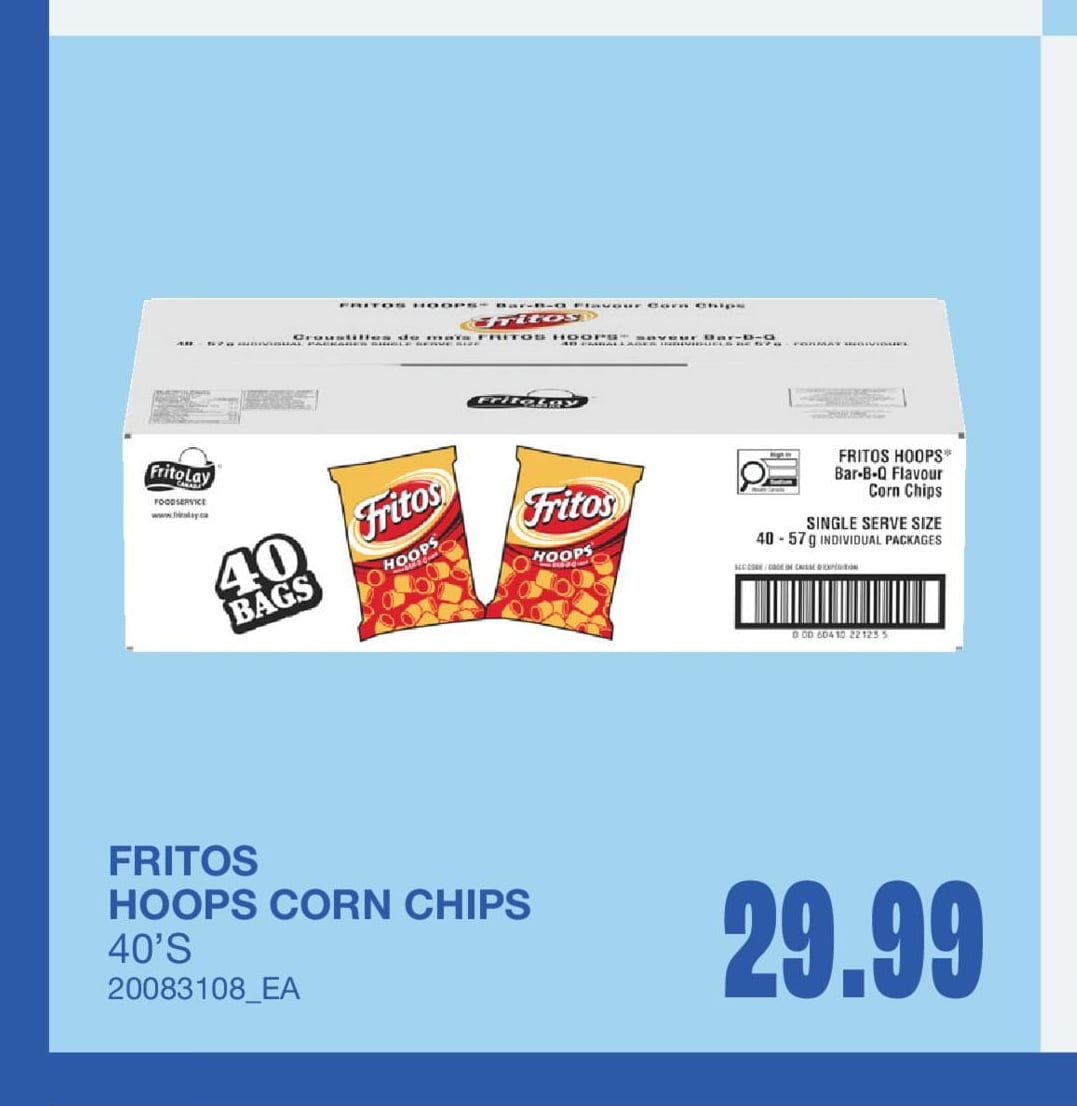 FRITOS HOOPS CORN CHIPS, 40'S
