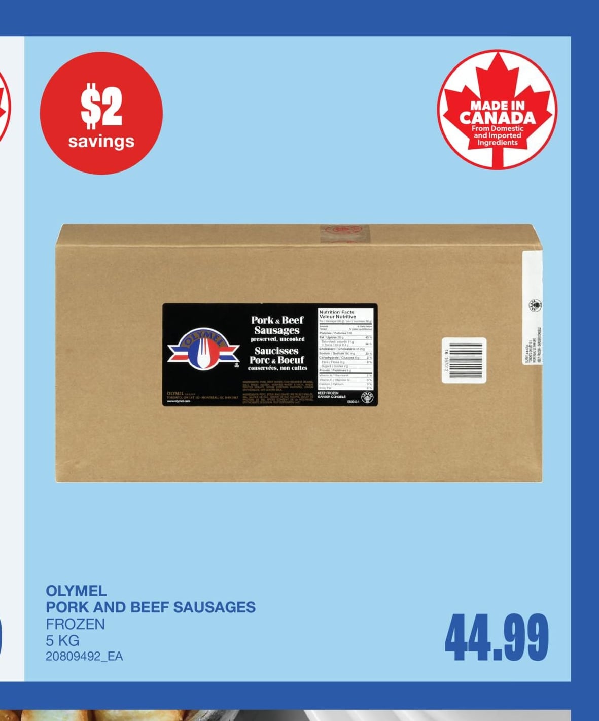 PORK AND BEEF SAUSAGES, 5 KG