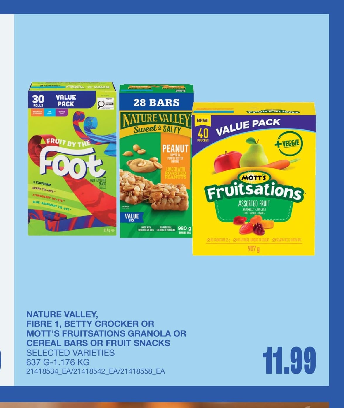 FRUITSATIONS GRANOLA OR CEREAL BARS OR FRUIT SNACKS, 637 G - 1.176 KG