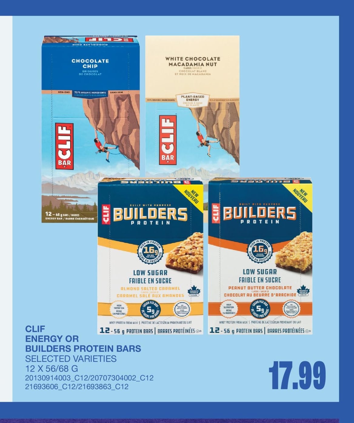 ENERGY OR BUILDERS PROTEIN BARS, 12 x 56/88 G