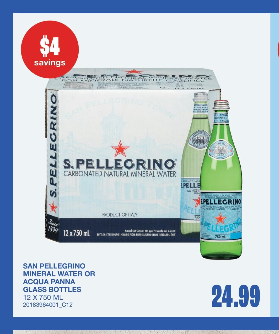 MINERAL WATER OR GLASS BOTTLES, 12 X 750 ML