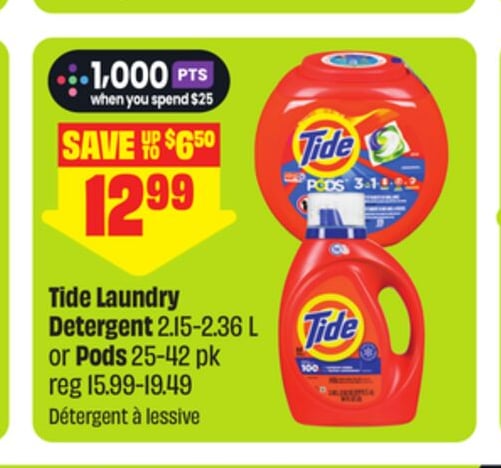 Tide Laundry Detergent 2.15-2.36 L or Pods 25-42 pk
