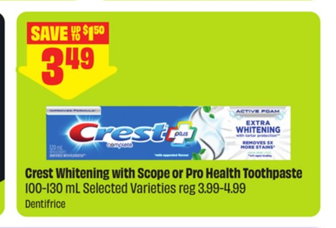 Crest Whitening with Scope or Pro Health Toothpaste 100-130 mL Selected Varieties