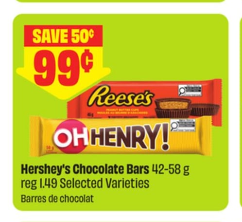 Hershey's Chocolate Bars 42-58 g Selected Varieties