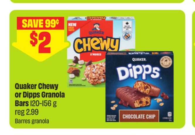 Quaker Chewy or Dips Granola Bars 120-156 g