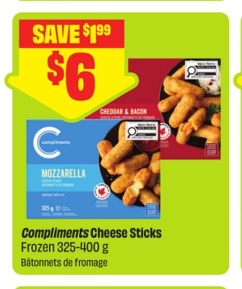 Compliments Cheese Sticks Frozen 325-400 g