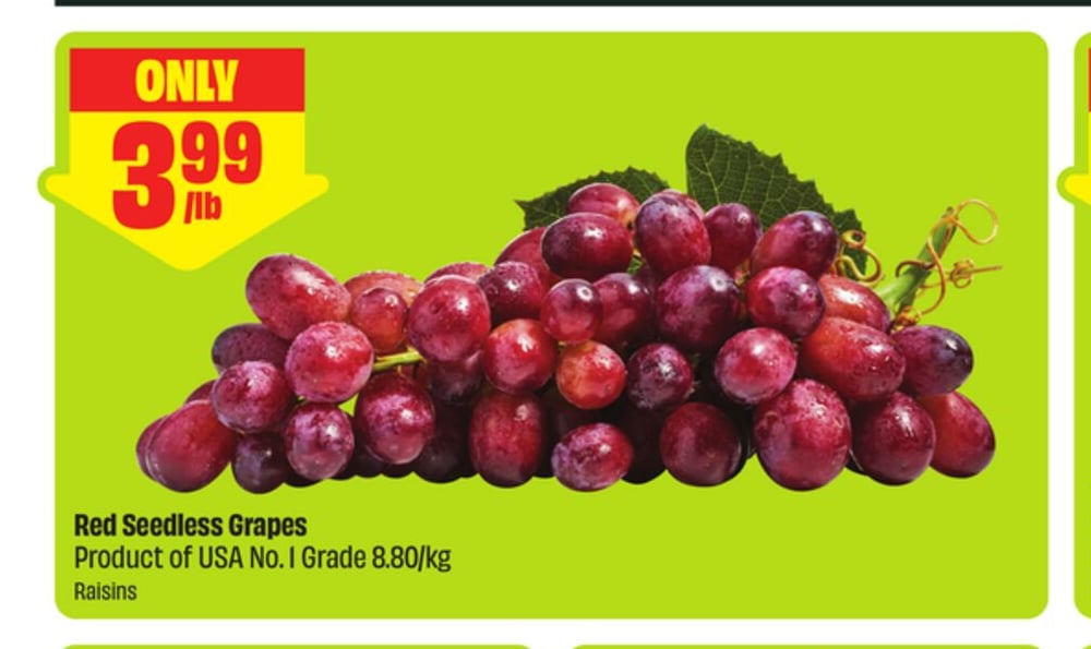 Red Seedless Grapes Product of USA No. 1. Grade 8.80/kg