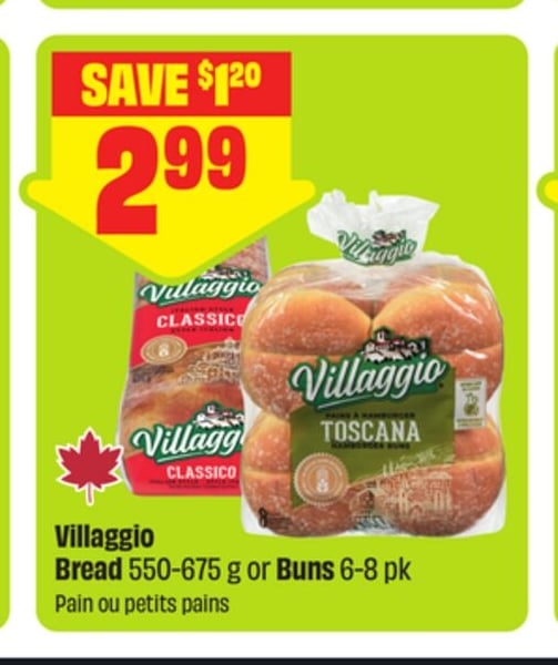 Villaggio Bread 550-675 g or Buns 6-8 pk
