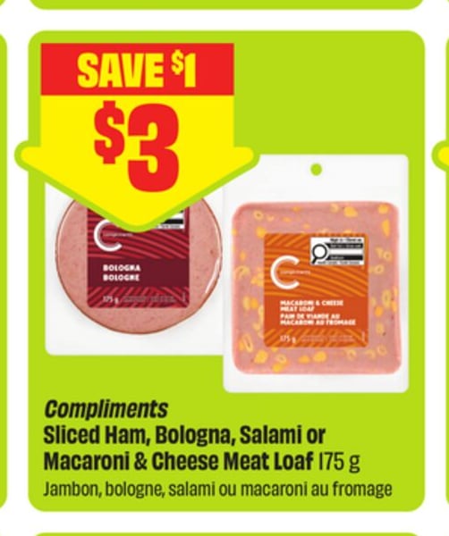 Compliments Sliced Ham, Bologna, Salami or Macaroni & Cheese Meat Loaf 175 g
