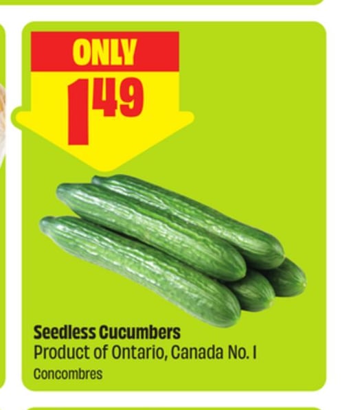 Seedless Cucumbers Product of Ontario, Canada No. 1