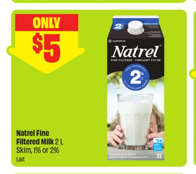 Natrel Fine Filtered Milk 2 L Skim, 1% or 2%