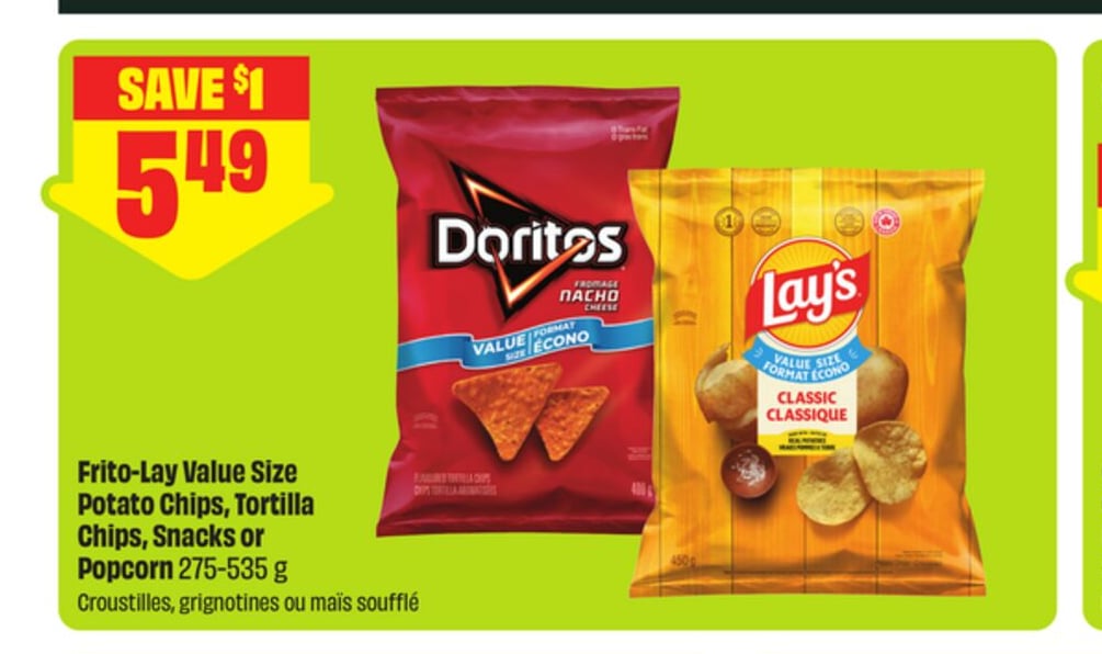Frito-Lay Value Size Potato Chips, Tortilla Chips, Snacks or Popcorn 275-535 g