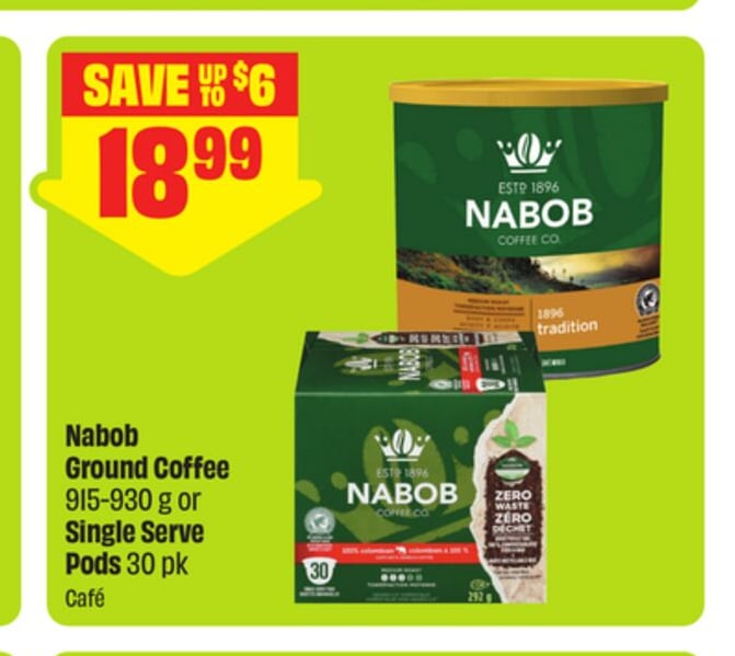 Nabob Ground Coffee 915-930 g or Single Serve Pods 30 pk