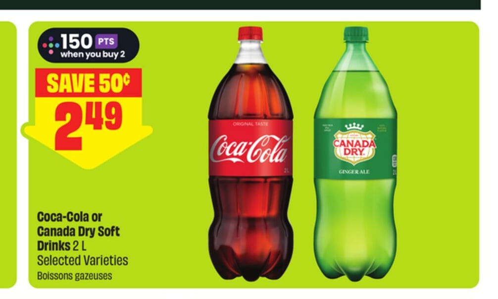 Coca-Cola or Canada Dry Soft Drinks 2 L Selected Varieties