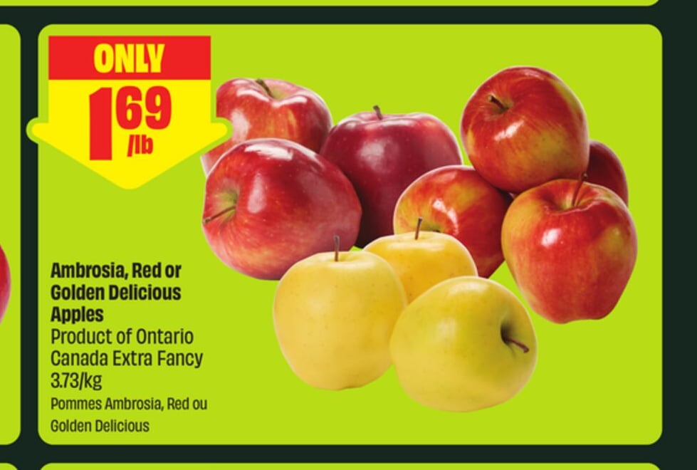 Ambrosia, Red or Golden Delicious Apples Product of Ontario Canada Extra Fancy 3.73/kg