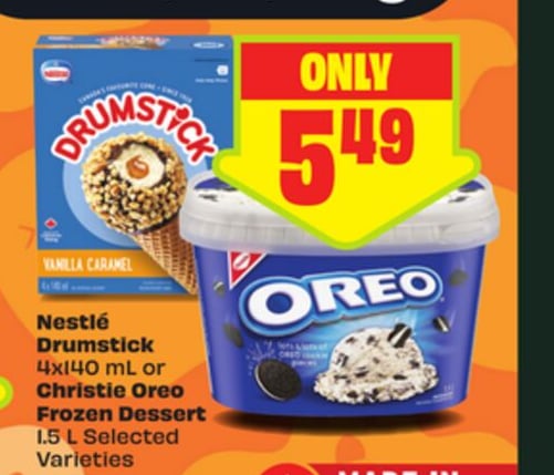 Nestlé Drumstick 4x140 mL or Christie Oreo Frozen Dessert 1.5 L Selected Varieties