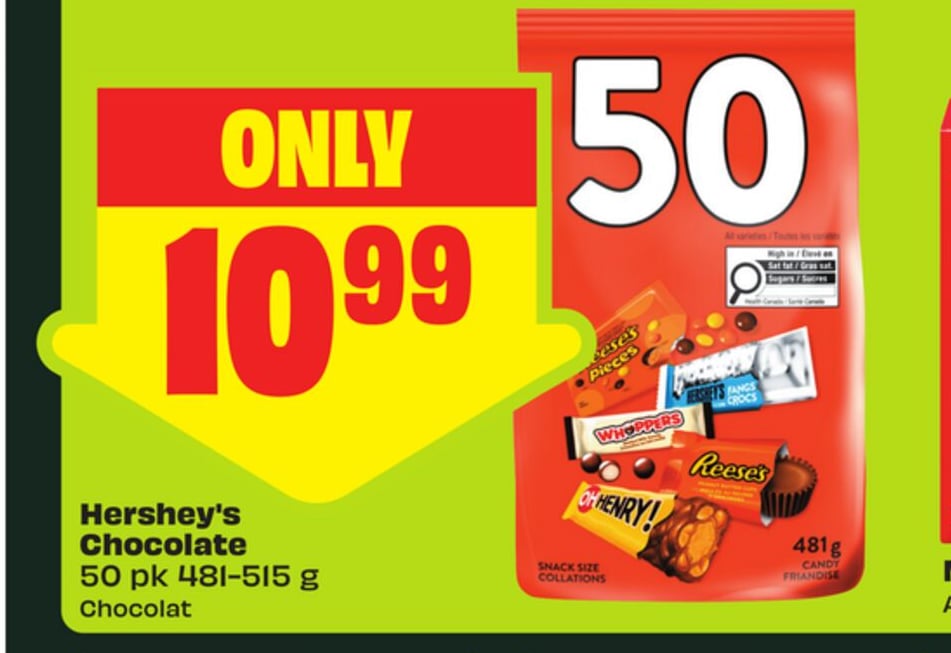 Hershey's Chocolate 50 pk 481-515 g