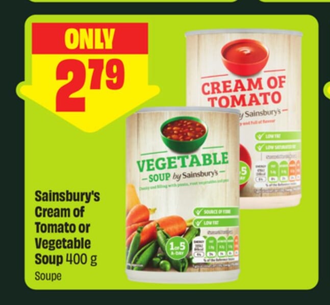 Sainsbury's Cream of Tomato or Vegetable Soup 400 g