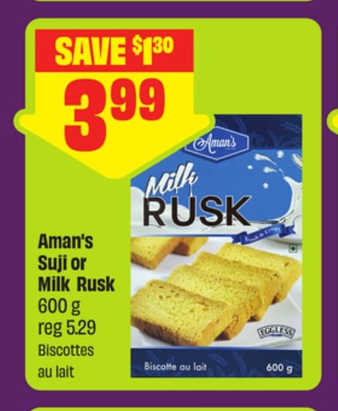 Aman's Suji or Milk Rusk 600 g - FreshCo Diwali