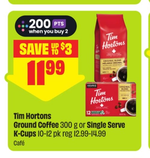 Tim Hortons Ground Coffee 300 g or Single Serve K-Cups 10-12 pk