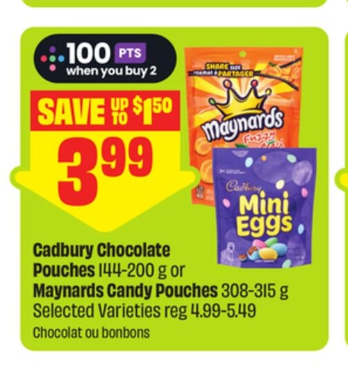 Cadbury Chocolate Pouches 144-200 g or Maynards Candy Pouches 308-315 g Selected Varieties