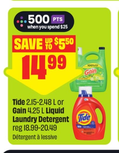 Tide 2.15-2.48 L or Gain 4.25 L Liquid Laundry Detergent