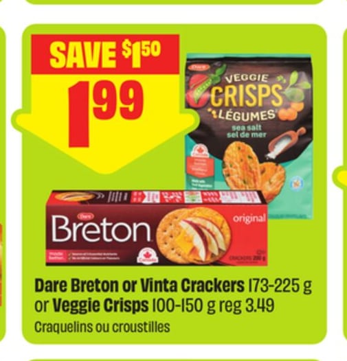 Dare Breton or Vinta Crackers 173-225 g or Veggie Crisps 100-150 g