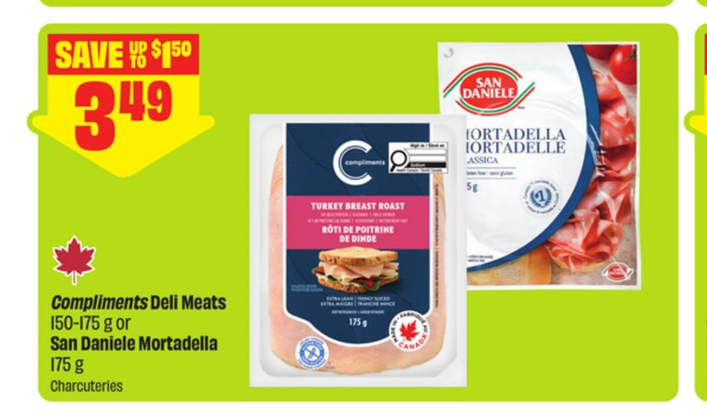 Compliments Deli Meats 150-175 g or San Daniele Mortadella 175 g