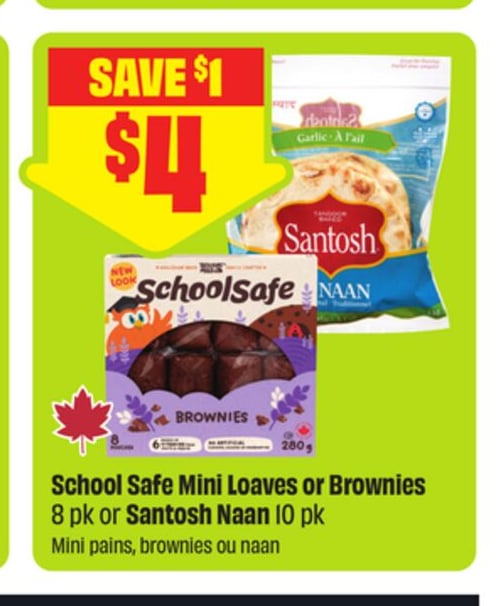 School Safe Mini Loaves or Brownies 8pk or Santosh Naan 10 pk