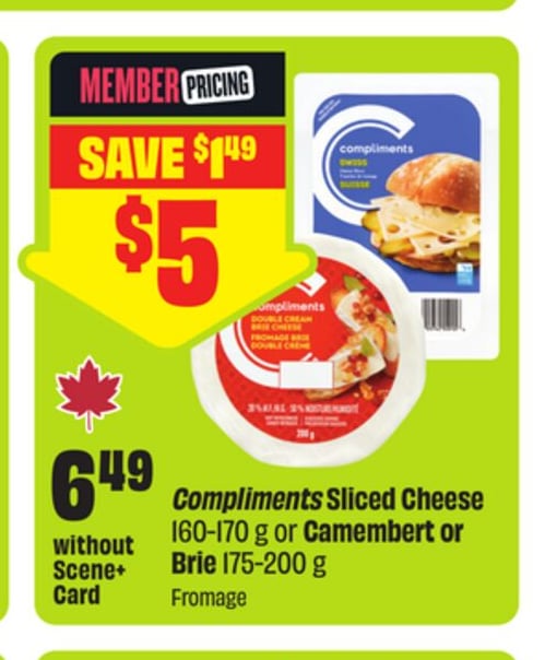 Compliments Sliced Cheese 160-170 g or Camembert or Brie 175-200 g
