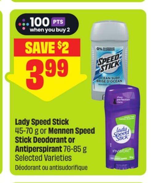 Lady Speed Stick 45-70 g or Mennen Speed Stick Deodorant or Antiperspirant 76-85 g