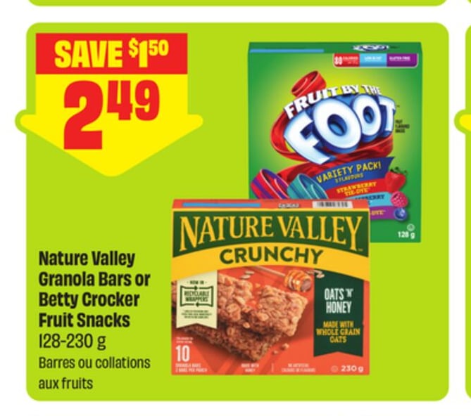 Nature Valley Granola Bars or Betty Crocker Fruit Snacks