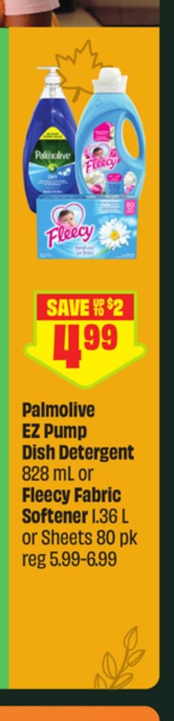 Palmolive EZ Pump Liquid Detergent 828 ml or Fleecy Fabric Softener 138 L or Sheets 80 pk