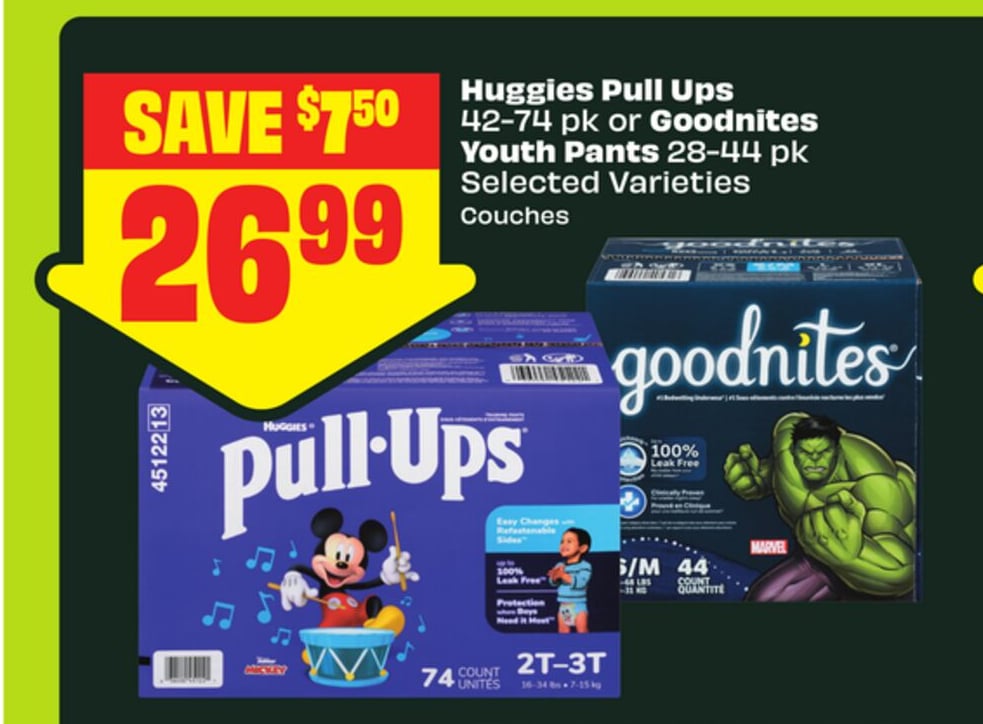 Huggies Pull Ups 42-74 pk or Goodnites Youth Pants 28-44 pk