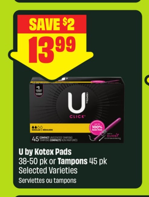 U by Kotex Pads 38-50 pk or Tampons 45 pk