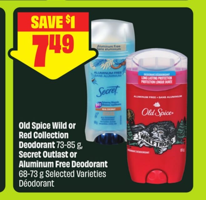 Old Spice Wild or Red Collection Deodorant 73-85 g, Secret Outlast or Aluminum Free Deodorant 68-73 g
