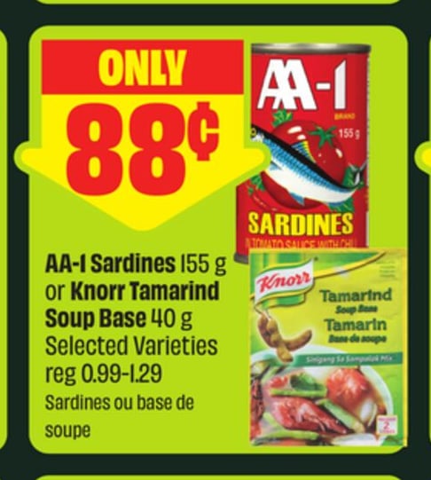 AA-1 Sardines 155 g or Knorr Tamarind Soup Base 40 g
