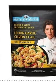 IRRESISTIBLE COOKED PACIFIC WHITE SHRIMP 31/40, 340 G WATERVIEW MARKET SHRIMP WITH SAUCE 454 G