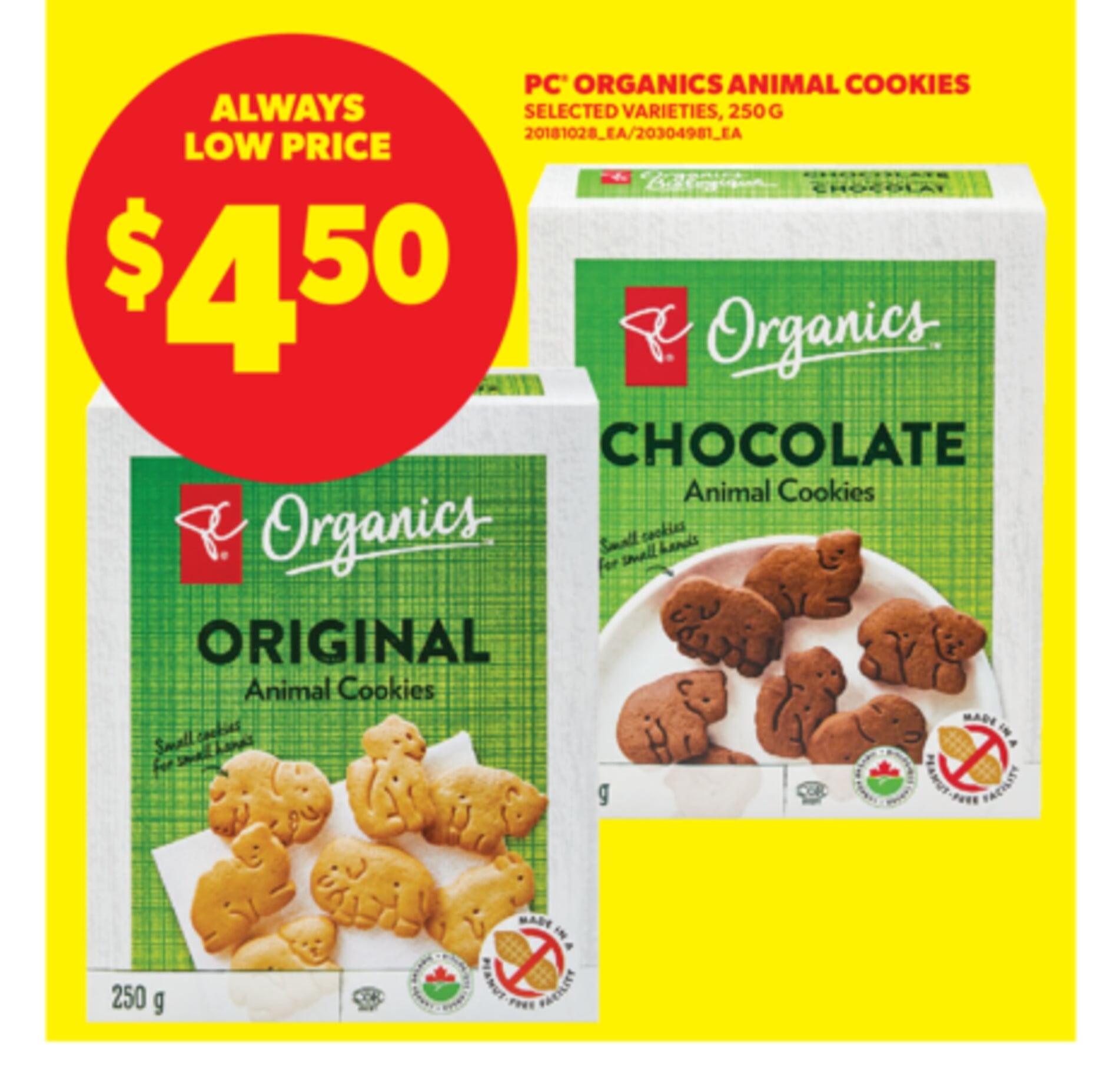 PC® ORGANICS ANIMAL COOKIES, 250 G