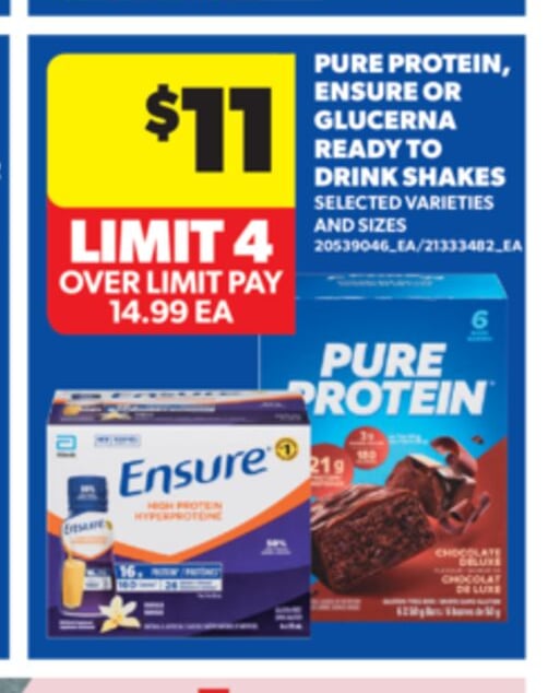 PURE PROTEIN, ENSURE OR GLUCERNA READY TO DRINK SHAKES